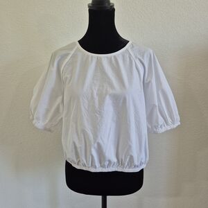 a new day White Puff Sleeve Elastic-Hem Blouse